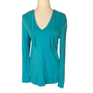 Lilla P Turquoise V-neck Hoodie Top - Small